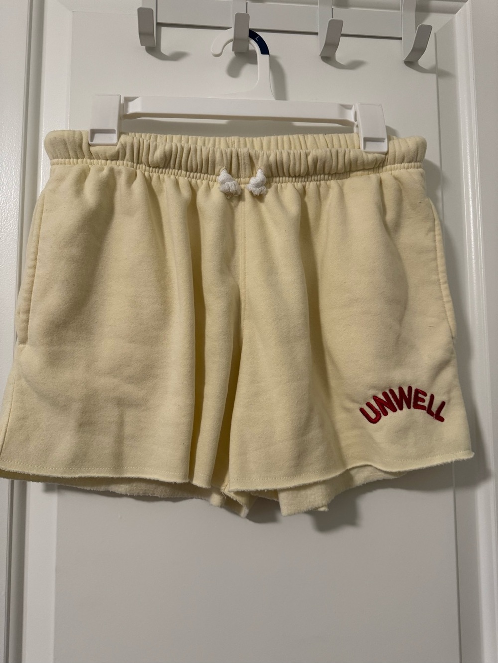 UNWELL Cream Fleece Athletic Lounge Shorts with Drawstring